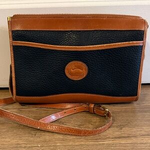 Vintage Dooney & Bourke Black & Tan All-Weather Leather Crossbody Bag